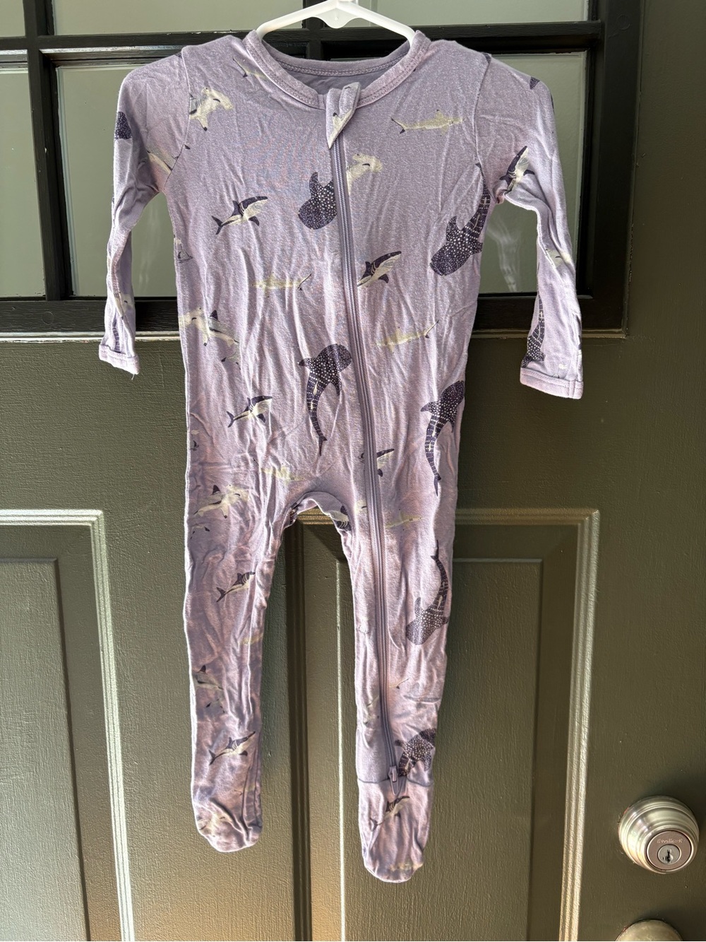 Kyte BABY Lavender Shark-Print Zip Footed One-Piece